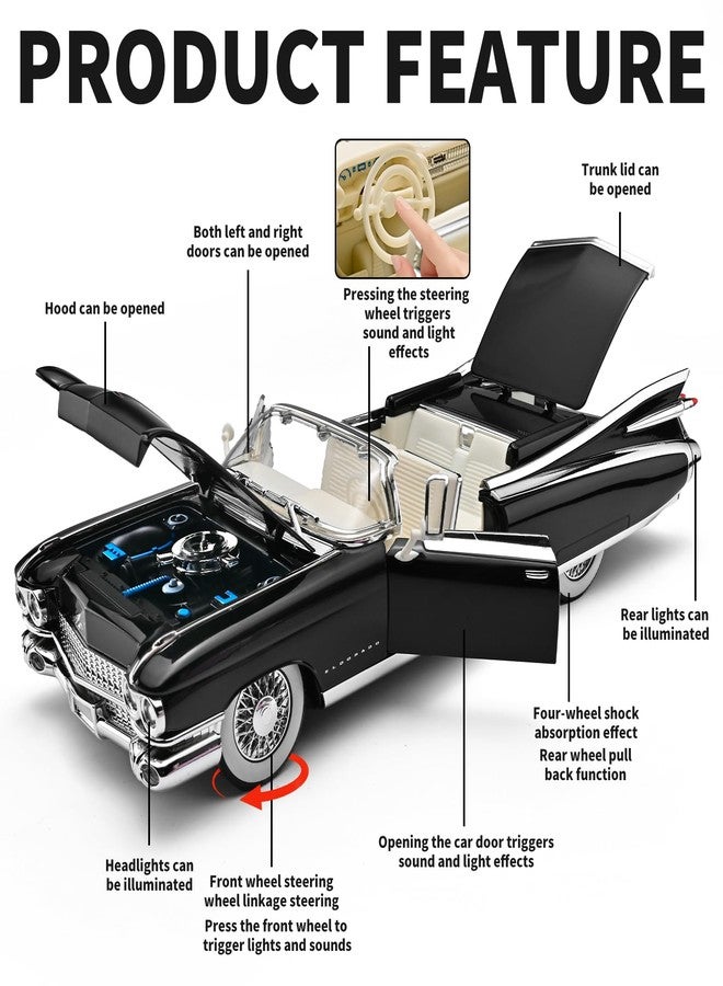 RZAPE Toy Car Models 1/24 Diecast Cars Eldorado Metal Model Car Carros De Coleccion,Model Cars Kits for Adults and Boys,Pull Back Car with Lights and Sounds,Toy Cars for Boys Age 4-7（Black） - Image 2